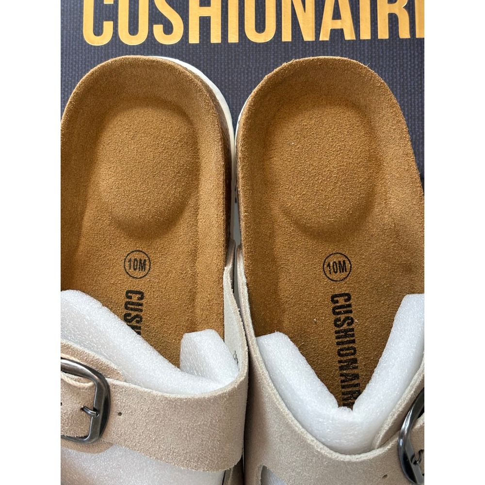NEW Cushionaire Genuine Leather Cork Footbed Sandals Stone Beige 10M Suede - Picture 3 of 8